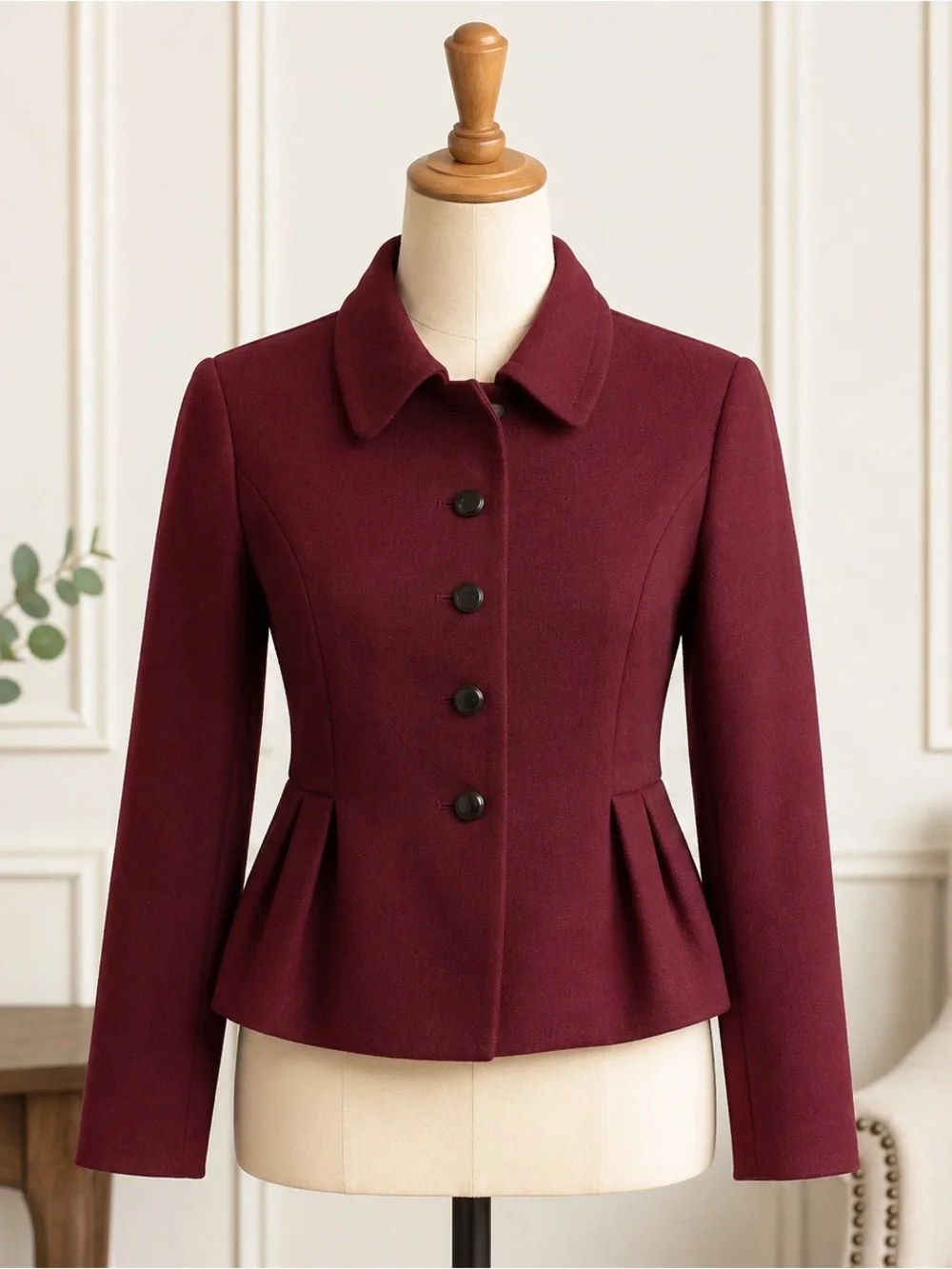 Brooks Brothers Burgundy Wool Blend Peplum Blazer Jacket Size 8 - Picture 1 of 10